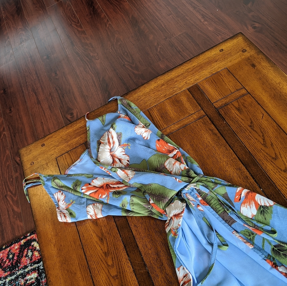 Floral spaghetti strap wrap dress
